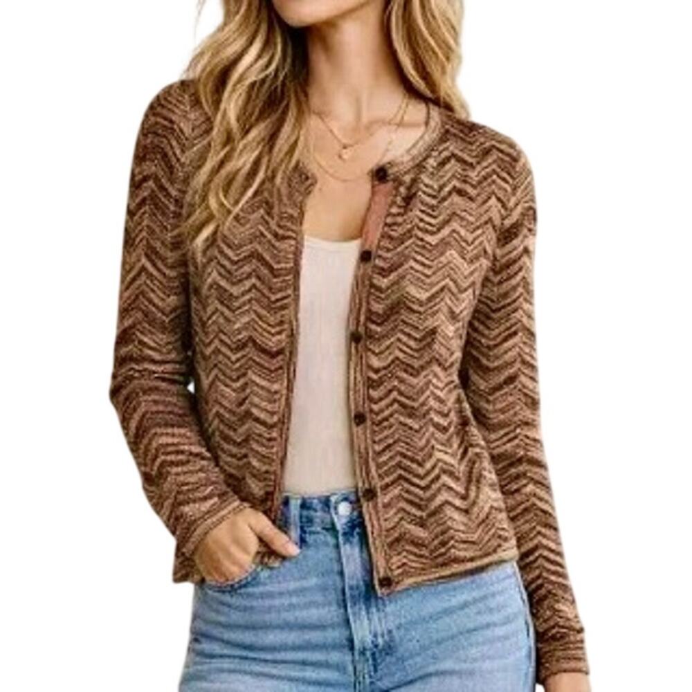 MISSONI for Target Metallic Bronze Chevron Striped Cardigan Sweater Glam Sparkly